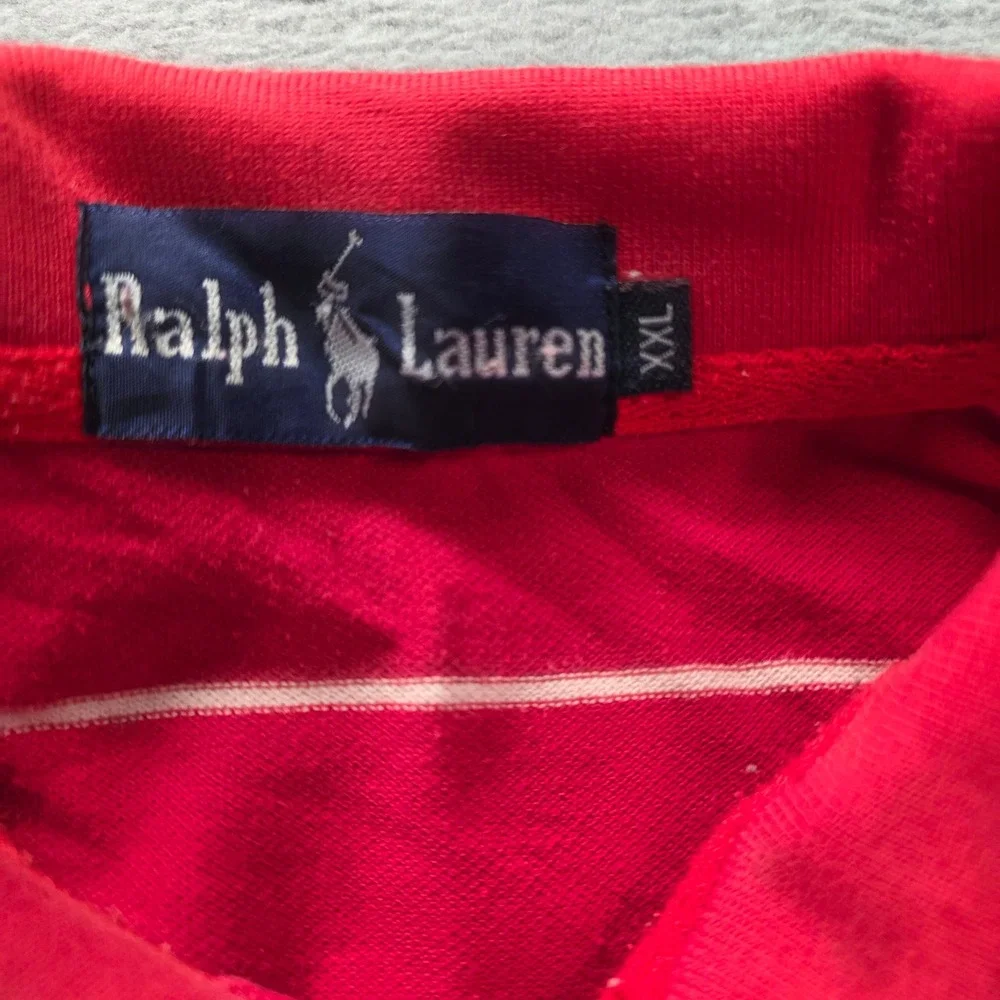 Ralph Lauren Mens XXL Long Sleeve Polo Shirt Red White Striped Pique Cotton‎